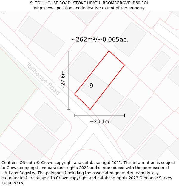 9, TOLLHOUSE ROAD, STOKE HEATH, BROMSGROVE, B60 3QL: Plot and title map