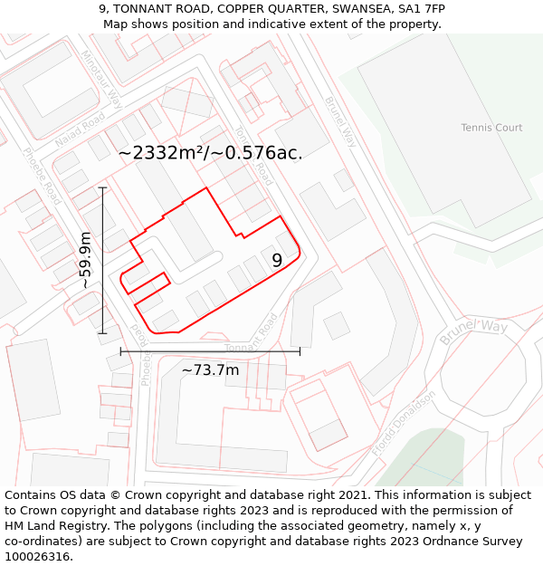 9, TONNANT ROAD, COPPER QUARTER, SWANSEA, SA1 7FP: Plot and title map