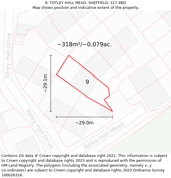 9, TOTLEY HALL MEAD, SHEFFIELD, S17 4BD: Plot and title map