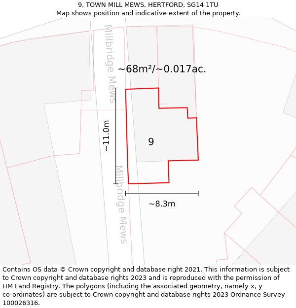 9, TOWN MILL MEWS, HERTFORD, SG14 1TU: Plot and title map