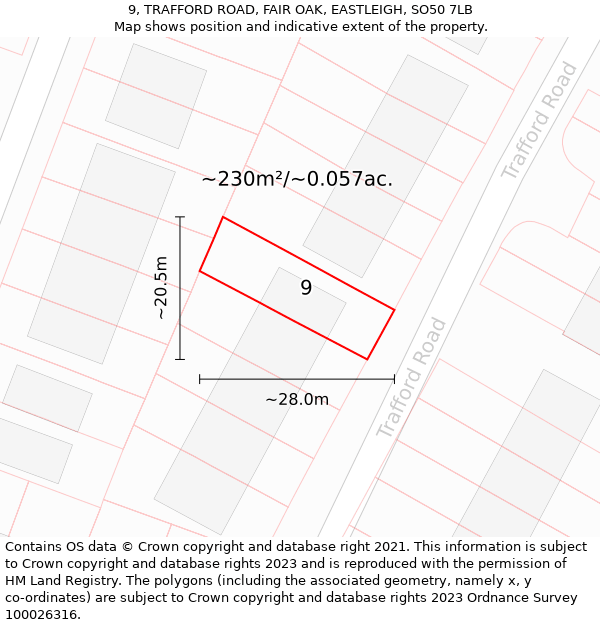 9, TRAFFORD ROAD, FAIR OAK, EASTLEIGH, SO50 7LB: Plot and title map