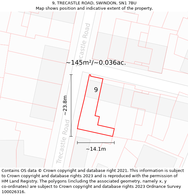 9, TRECASTLE ROAD, SWINDON, SN1 7BU: Plot and title map