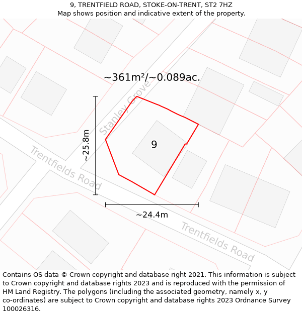 9, TRENTFIELD ROAD, STOKE-ON-TRENT, ST2 7HZ: Plot and title map