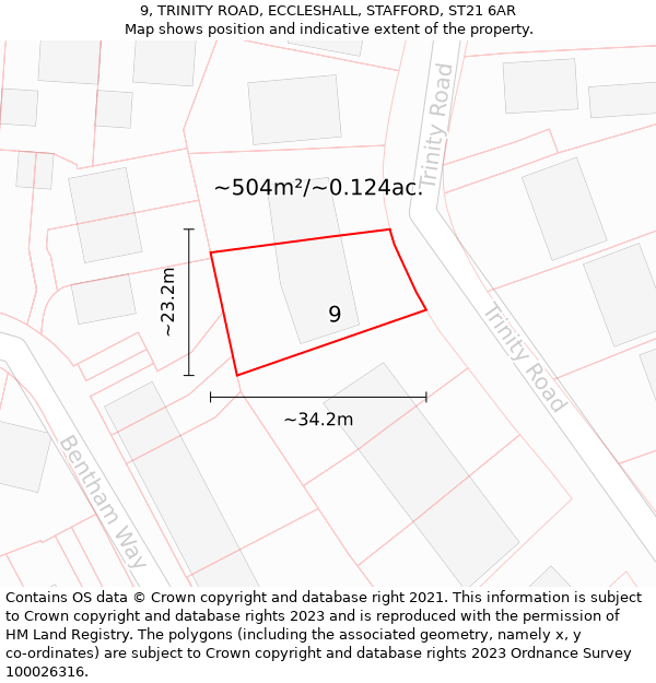 9, TRINITY ROAD, ECCLESHALL, STAFFORD, ST21 6AR: Plot and title map
