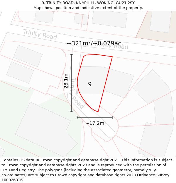 9, TRINITY ROAD, KNAPHILL, WOKING, GU21 2SY: Plot and title map