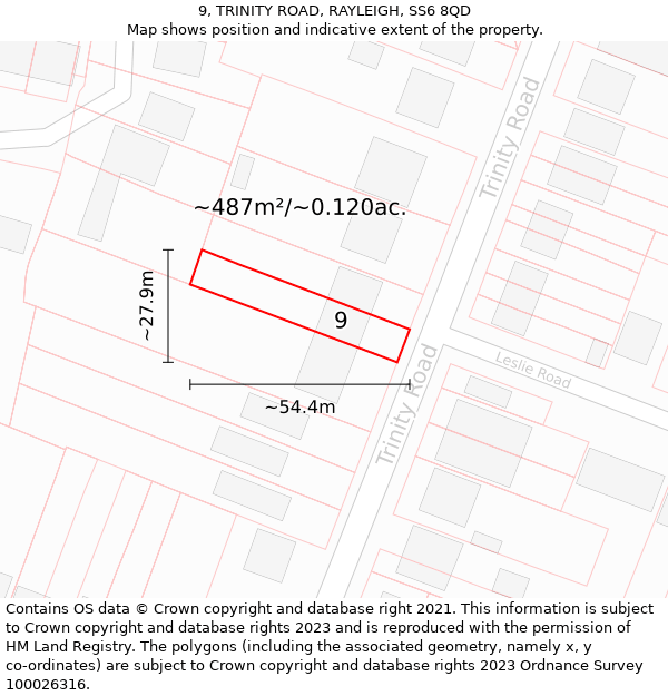 9, TRINITY ROAD, RAYLEIGH, SS6 8QD: Plot and title map