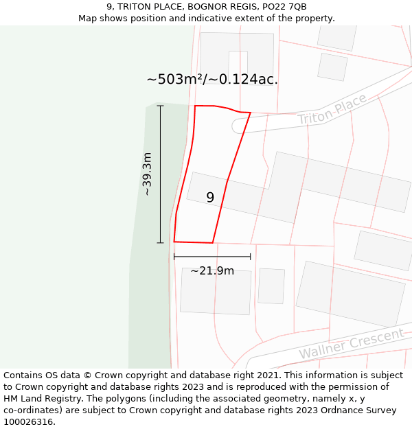 9, TRITON PLACE, BOGNOR REGIS, PO22 7QB: Plot and title map