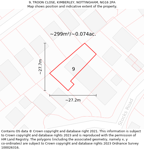 9, TROON CLOSE, KIMBERLEY, NOTTINGHAM, NG16 2PA: Plot and title map