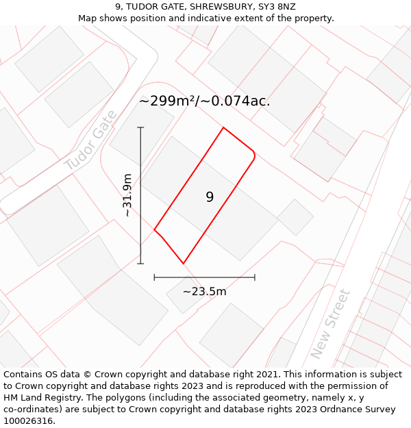 9, TUDOR GATE, SHREWSBURY, SY3 8NZ: Plot and title map