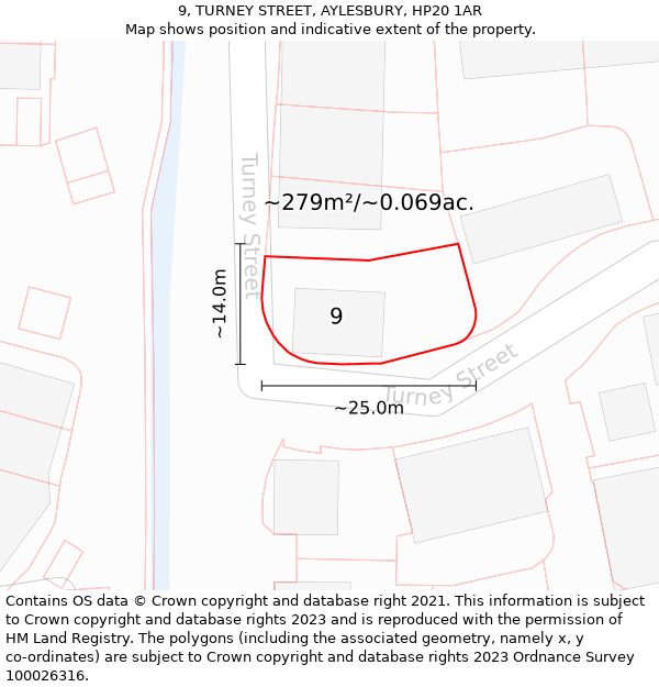 9, TURNEY STREET, AYLESBURY, HP20 1AR: Plot and title map