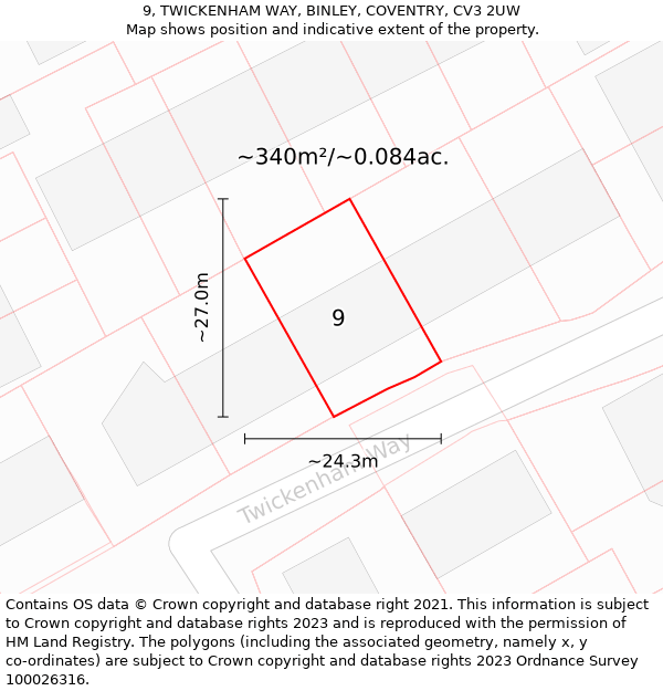 9, TWICKENHAM WAY, BINLEY, COVENTRY, CV3 2UW: Plot and title map