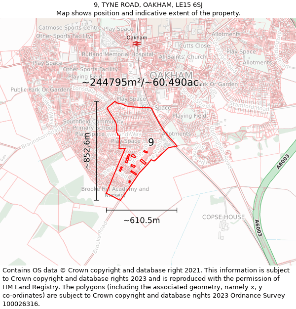 9, TYNE ROAD, OAKHAM, LE15 6SJ: Plot and title map