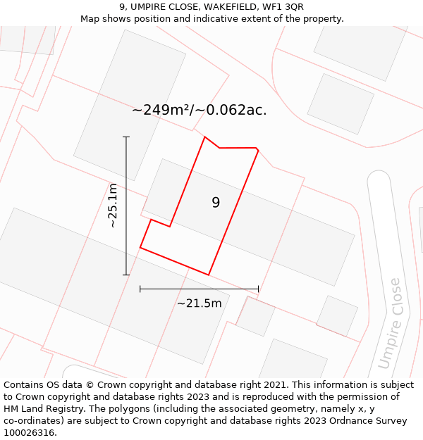 9, UMPIRE CLOSE, WAKEFIELD, WF1 3QR: Plot and title map