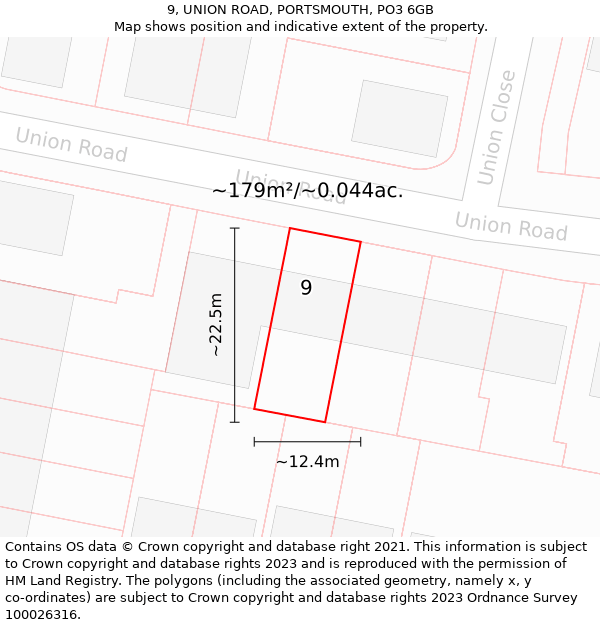 9, UNION ROAD, PORTSMOUTH, PO3 6GB: Plot and title map