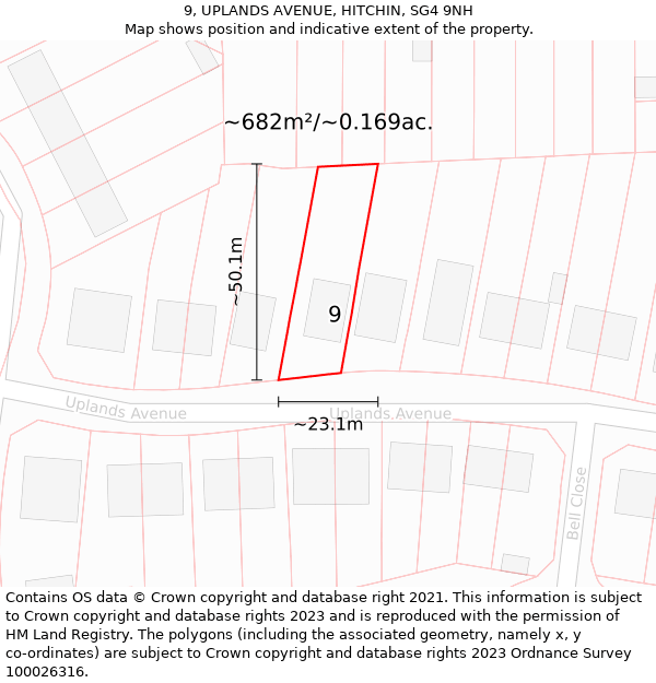 9, UPLANDS AVENUE, HITCHIN, SG4 9NH: Plot and title map