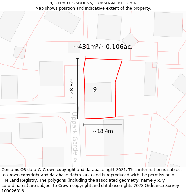 9, UPPARK GARDENS, HORSHAM, RH12 5JN: Plot and title map