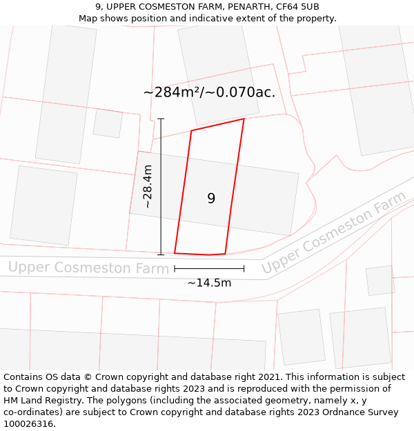 9, UPPER COSMESTON FARM, PENARTH, CF64 5UB: Plot and title map