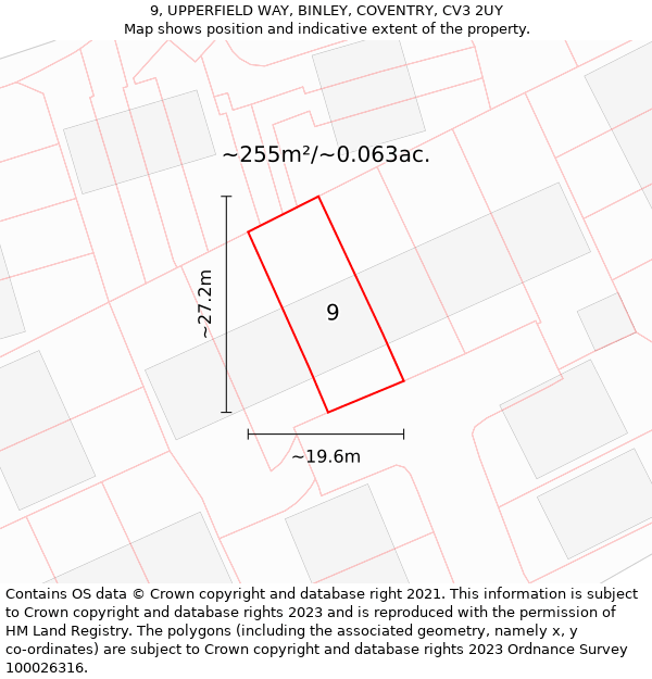 9, UPPERFIELD WAY, BINLEY, COVENTRY, CV3 2UY: Plot and title map