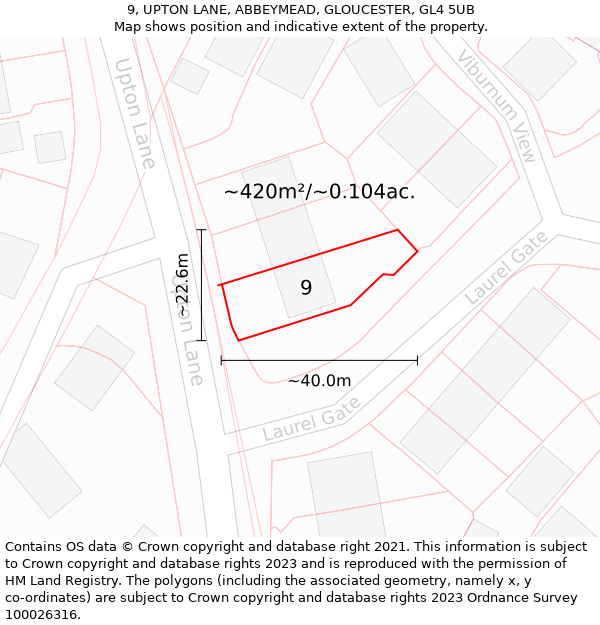 9, UPTON LANE, ABBEYMEAD, GLOUCESTER, GL4 5UB: Plot and title map