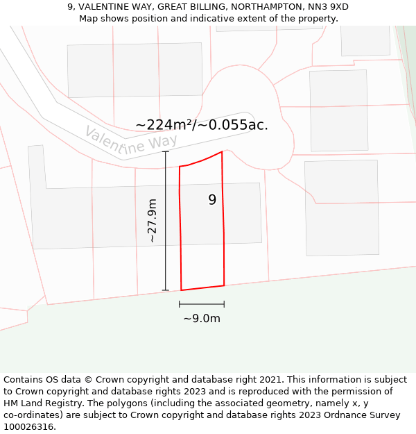 9, VALENTINE WAY, GREAT BILLING, NORTHAMPTON, NN3 9XD: Plot and title map