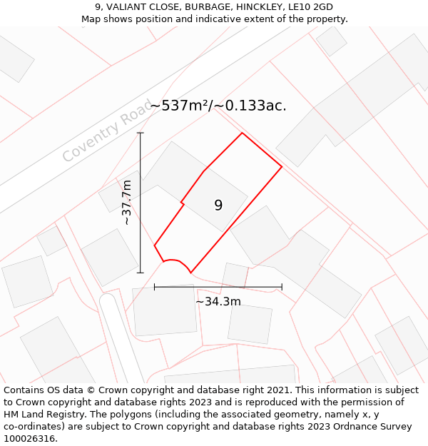 9, VALIANT CLOSE, BURBAGE, HINCKLEY, LE10 2GD: Plot and title map