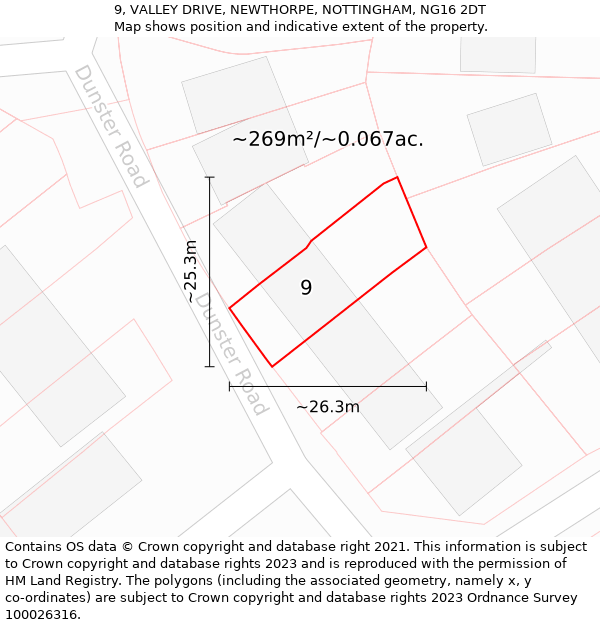 9, VALLEY DRIVE, NEWTHORPE, NOTTINGHAM, NG16 2DT: Plot and title map