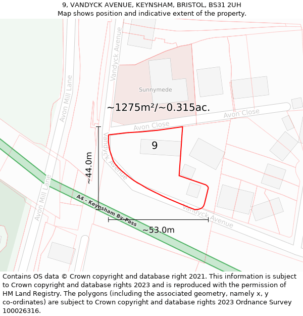 9, VANDYCK AVENUE, KEYNSHAM, BRISTOL, BS31 2UH: Plot and title map