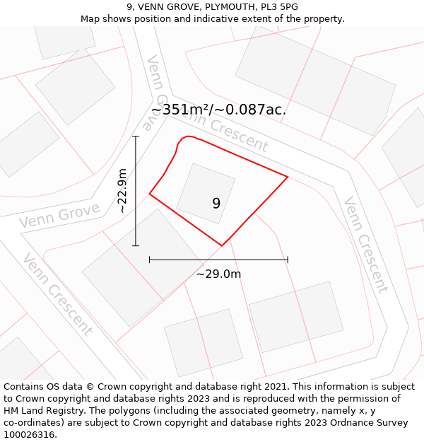 9, VENN GROVE, PLYMOUTH, PL3 5PG: Plot and title map