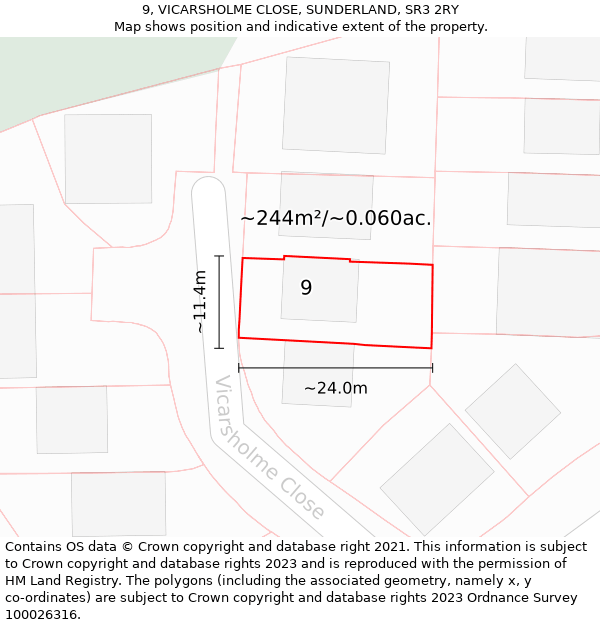 9, VICARSHOLME CLOSE, SUNDERLAND, SR3 2RY: Plot and title map