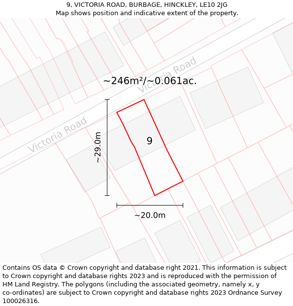 9, VICTORIA ROAD, BURBAGE, HINCKLEY, LE10 2JG: Plot and title map