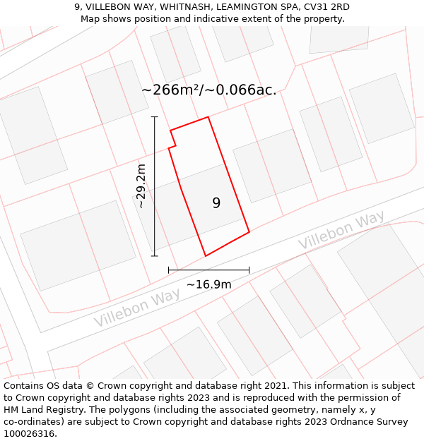 9, VILLEBON WAY, WHITNASH, LEAMINGTON SPA, CV31 2RD: Plot and title map