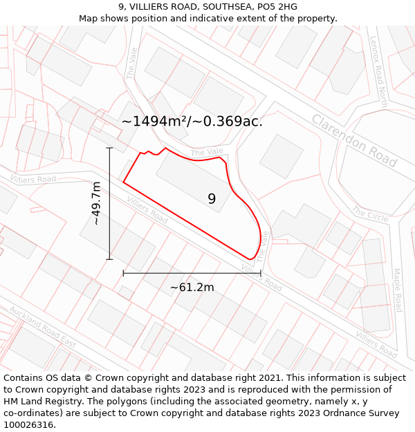 9, VILLIERS ROAD, SOUTHSEA, PO5 2HG: Plot and title map