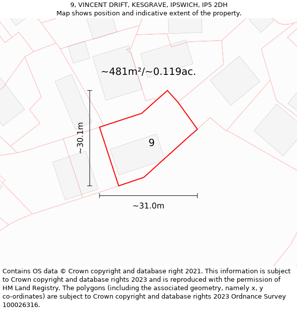 9, VINCENT DRIFT, KESGRAVE, IPSWICH, IP5 2DH: Plot and title map