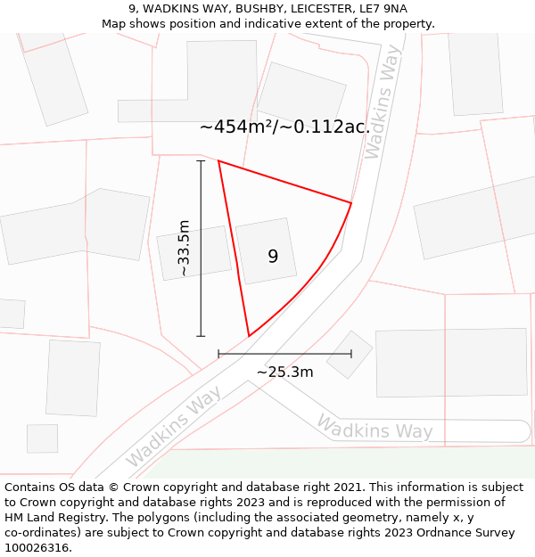 9, WADKINS WAY, BUSHBY, LEICESTER, LE7 9NA: Plot and title map