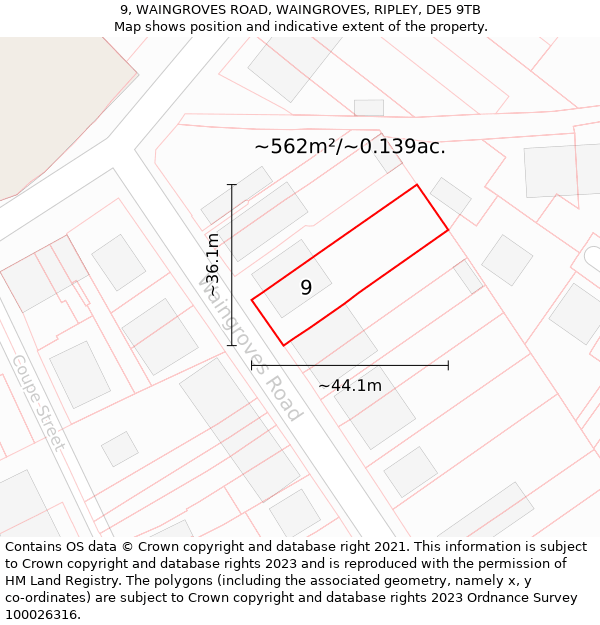 9, WAINGROVES ROAD, WAINGROVES, RIPLEY, DE5 9TB: Plot and title map