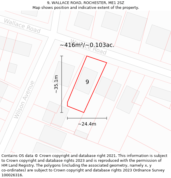 9, WALLACE ROAD, ROCHESTER, ME1 2SZ: Plot and title map