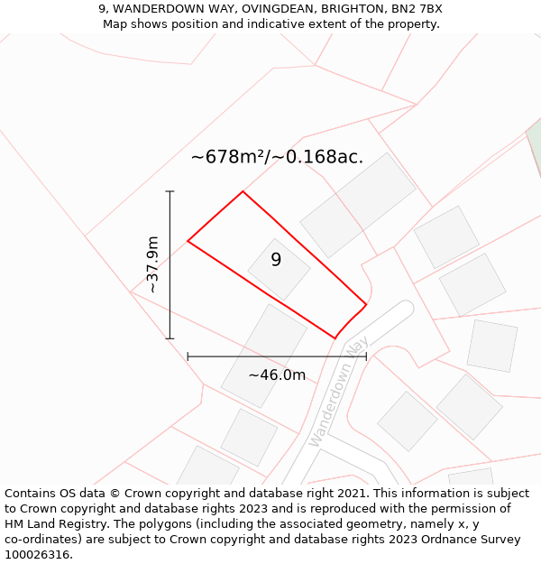 9, WANDERDOWN WAY, OVINGDEAN, BRIGHTON, BN2 7BX: Plot and title map