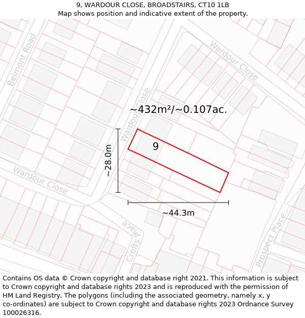 9, WARDOUR CLOSE, BROADSTAIRS, CT10 1LB: Plot and title map