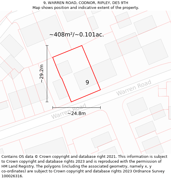 9, WARREN ROAD, CODNOR, RIPLEY, DE5 9TH: Plot and title map