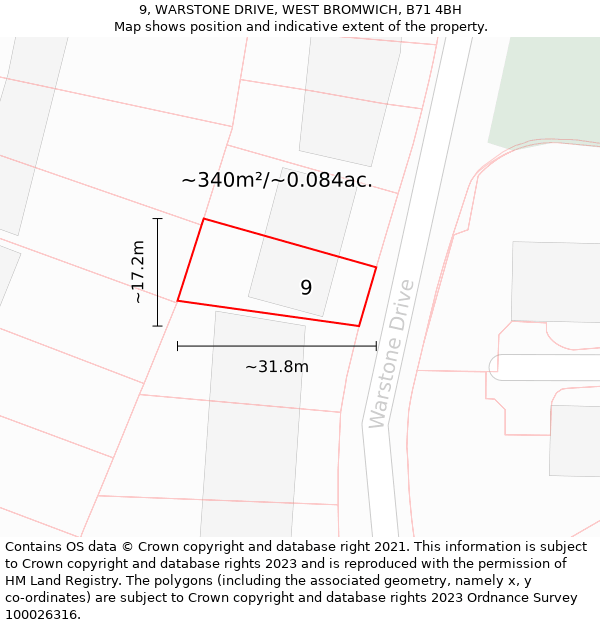 9, WARSTONE DRIVE, WEST BROMWICH, B71 4BH: Plot and title map