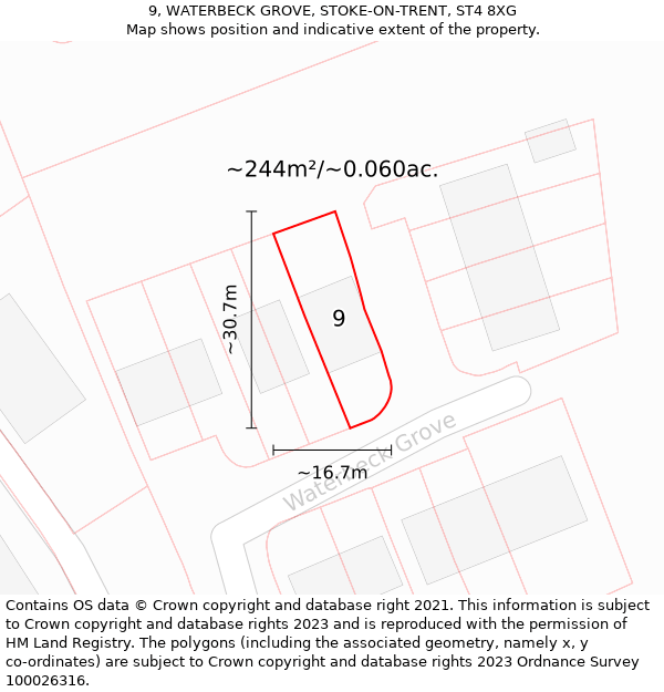 9, WATERBECK GROVE, STOKE-ON-TRENT, ST4 8XG: Plot and title map