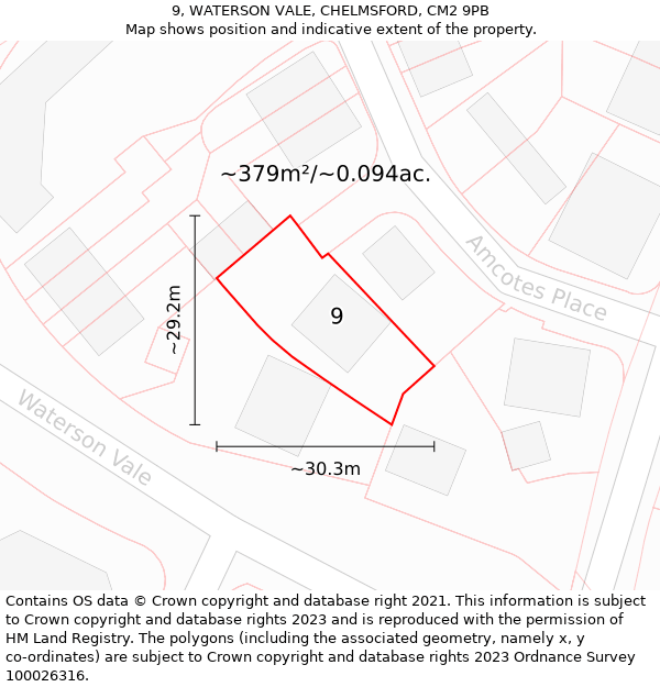 9, WATERSON VALE, CHELMSFORD, CM2 9PB: Plot and title map