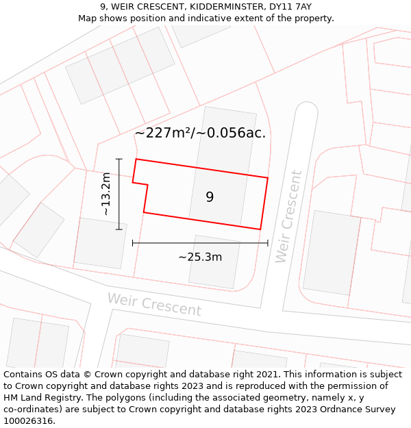 9, WEIR CRESCENT, KIDDERMINSTER, DY11 7AY: Plot and title map