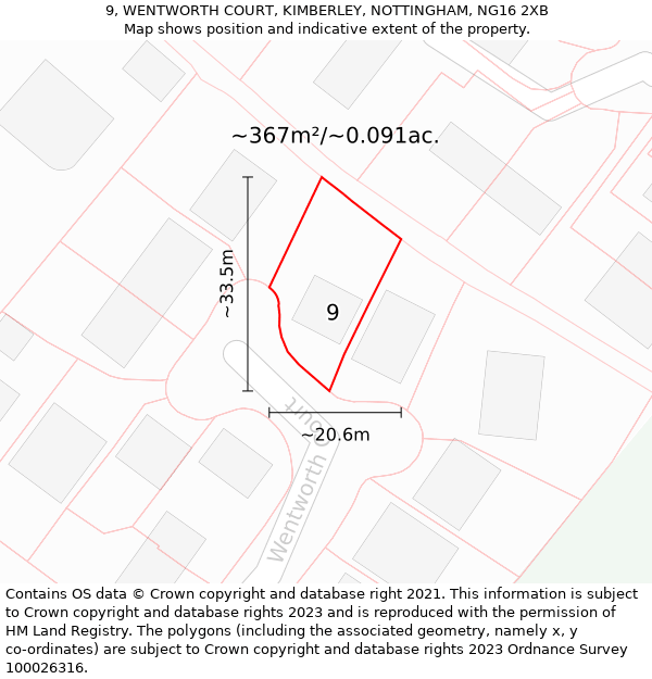 9, WENTWORTH COURT, KIMBERLEY, NOTTINGHAM, NG16 2XB: Plot and title map