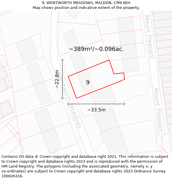 9, WENTWORTH MEADOWS, MALDON, CM9 6EH: Plot and title map