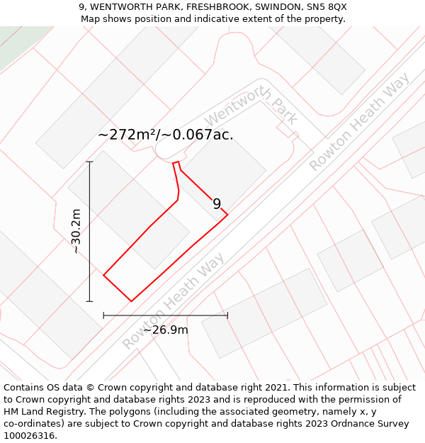 9, WENTWORTH PARK, FRESHBROOK, SWINDON, SN5 8QX: Plot and title map