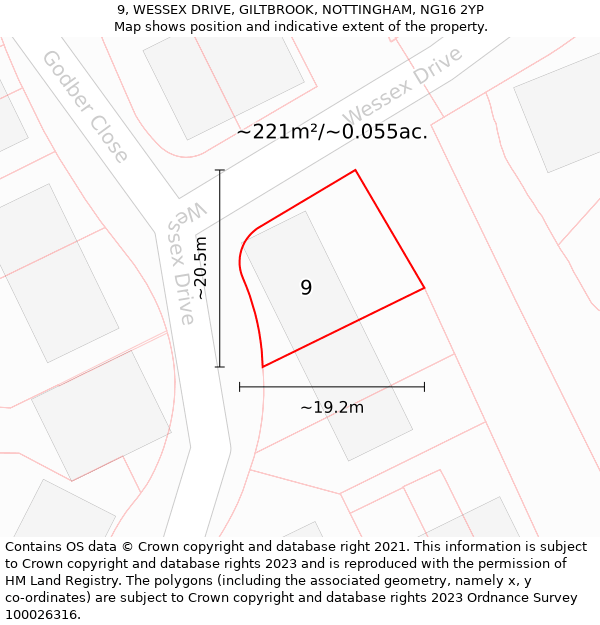 9, WESSEX DRIVE, GILTBROOK, NOTTINGHAM, NG16 2YP: Plot and title map
