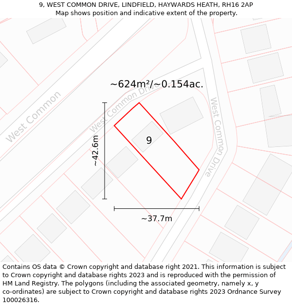 9, WEST COMMON DRIVE, LINDFIELD, HAYWARDS HEATH, RH16 2AP: Plot and title map