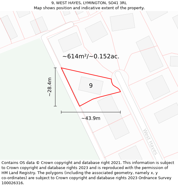 9, WEST HAYES, LYMINGTON, SO41 3RL: Plot and title map