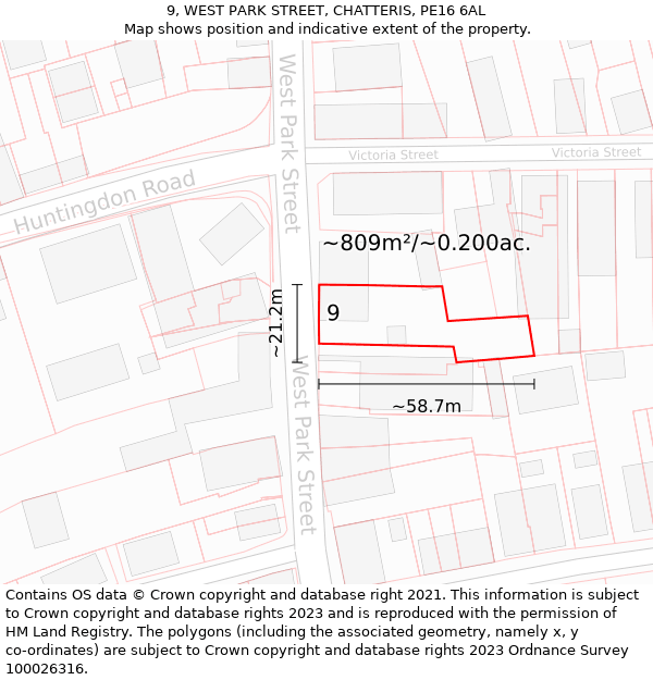 9, WEST PARK STREET, CHATTERIS, PE16 6AL: Plot and title map